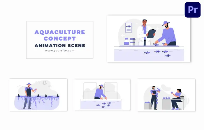 Aquaculture Concept Flat Vector Animation Scene